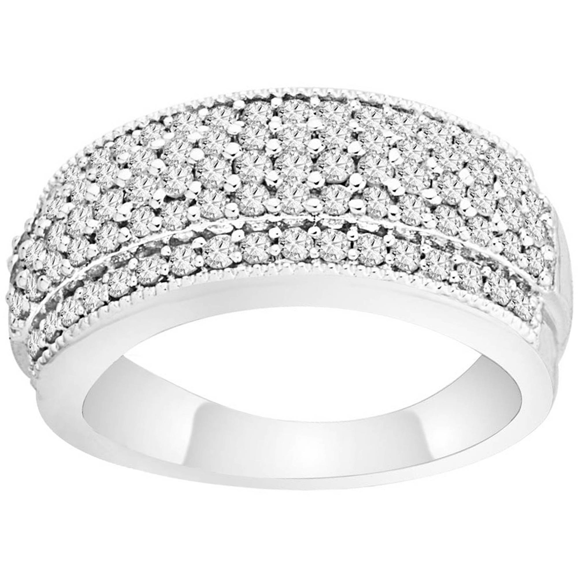 10k White Gold 1 Ctw Diamond Anniversary Ring, Size 7 Anniversary
