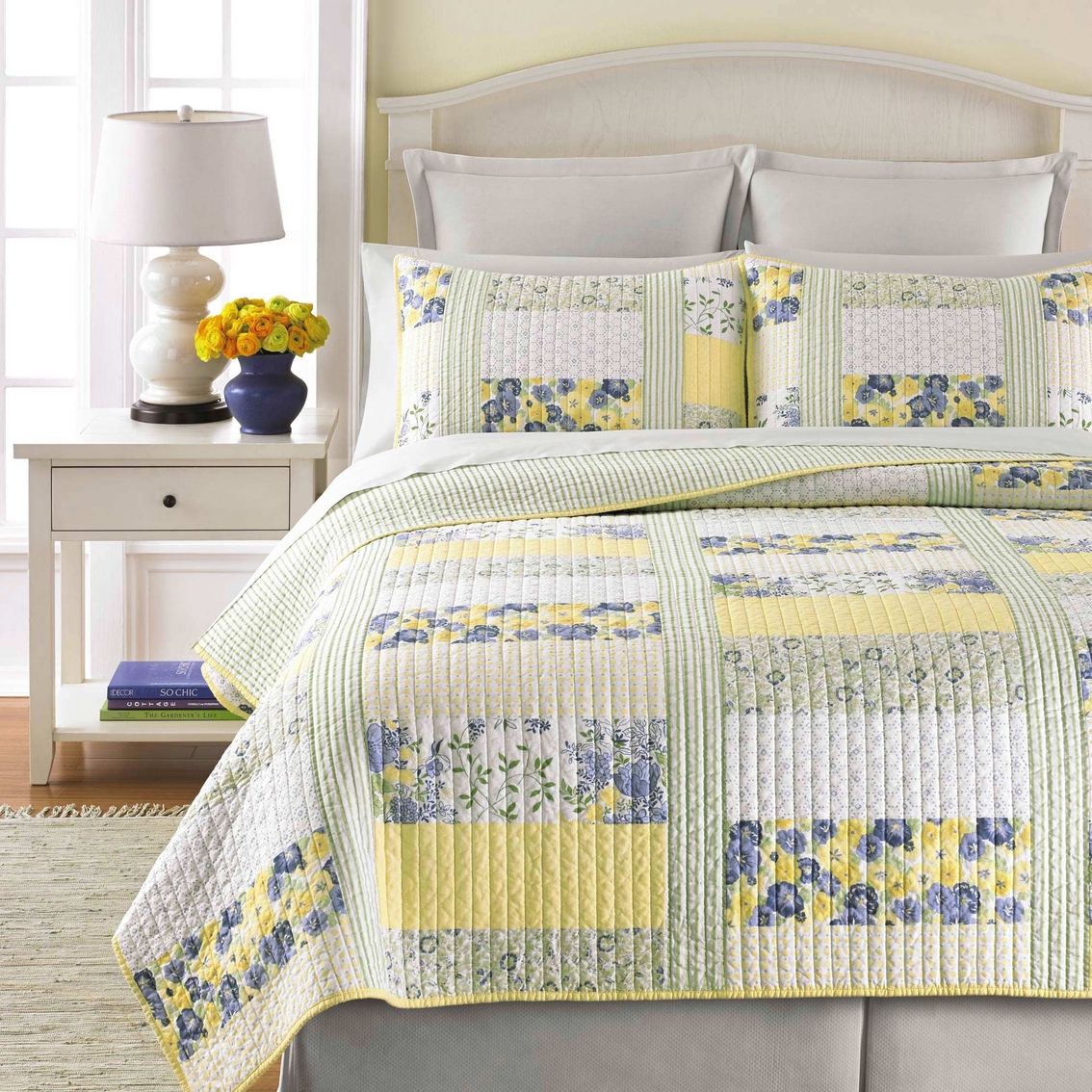 Martha Stewart Collection Blue And Yellow Patchwork Posey Quilt | Bedding | Home & Appliances ...