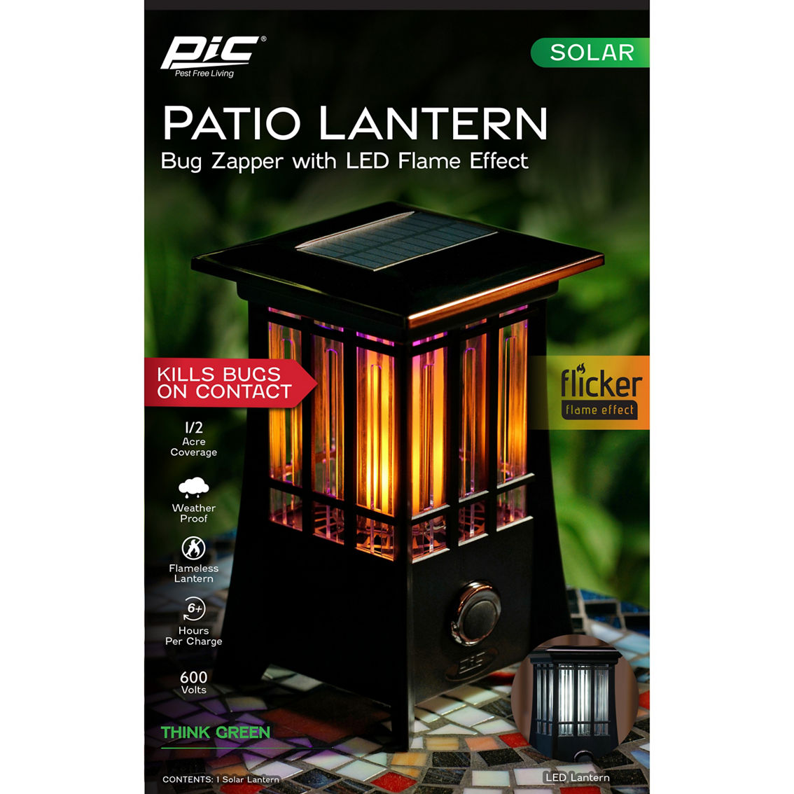 PIC Solar 2-in-1 Flame Effect Patio Lantern Bug Zapper - Image 2 of 7