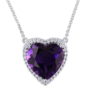 Sofia B. Amethyst & 1/5 CTW Diamond Halo Heart Necklace in 14K White Gold 17 In.