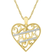 14K Yellow Gold Over Sterling Silver 1/10 CTW Mom Heart Pendant