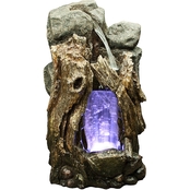 Alpine 22 in. Rainforest Waterfall Tree Trunk Fountain with LED Lights