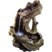 Alpine 41 in. Rainforest Waterfall Tree Trunk Fountain with LED Lights