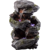 Alpine 4 Tiered Rock Waterfall Fountain with LED Lights