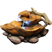Alpine Tiered Leaf Tabletop Fountain with White LED Lights