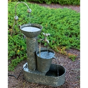 Alpine Rustic Metal Tiering Water Pump Fountain