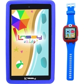 Linsay F7KBW 7 in. Quad Core 64GB Tablet, Blue Case and Smart Watch Bundle