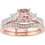 Sofia B. 10K Rose Gold Morganite Sapphire 1/7 CTW Diamond 3 Stone Bridal Set