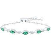 Sterling Silver Lab Created Emerald Diamond Accent Bolo Bracelet