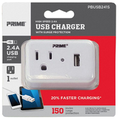 Prime Wire & Cable 1 Outlet 150 Joule Surge Tap with 1 Port 2.4A USB Charger