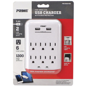Prime Wire & Cable 6 Outlet 1200 Joule Surge Tap with 2 Port 3.4A USB Charger