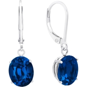 14K White Gold Oval Created Blue Sapphire Leverback Earrings