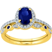 10K Yellow Gold Genuine Blue Sapphire and 1/3 CTW Diamond Bridal Set