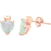 10K Rose Gold Lab Created Opal Heart Earrings