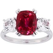 Sofia B. 10K White Gold Created Ruby and Created White Sapphire Three-Stone Ring
