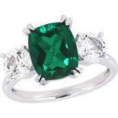 Sofia B. 10K White Gold Created Emerald and Created White Sapphire Three-Stone Ring