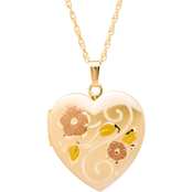 14K Gold Filled Tricolor Heart Shaped Hand Engraved Locket with 20 in. Rope Chain