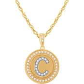 14K Gold and Silver Alphabet 'C' Disc Pendant 0.24 CTW with 18 in. Chain