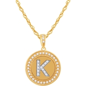 14K Gold and Silver Alphabet 'K' Disc Pendant 0.24 CTW with 18 in. Chain