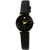 Armitron Women's Diamond Accented Goldtone and Black Leather Strap Watch 75/2447BLK