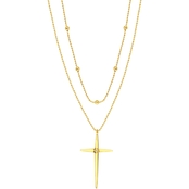 14K Yellow Gold 1 pt. Diamond Double Strand Cross Necklace 18 in.