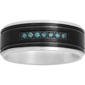 Stainless Steel 1/6 CTW Blue Diamond Two Tone With Black Ion Plated Band