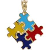 14K Yellow Gold Enameled Autism Puzzle Piece Charm