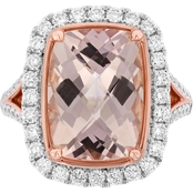 14K Two Tone Gold 14x10mm Cushion Cut Morganite and Diamond Ring, Size 7
