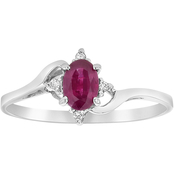 14K White Gold Diamond and 6x4mm Oval Ruby Ring