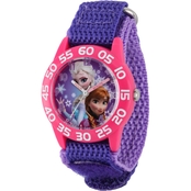 Disney Kids Frozen Elsa and Anna Pink Plastic Time Teacher Watch W001789