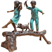 Design Toscano The Adventure Boy and Girl on Log Cast Bronze Garden Statue