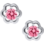 Kids Sterling Sterling Silver Pink Flower Cubic Zirconia Earrings
