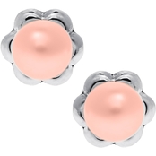 Kids Sterling Silver Pink Cultured Pearl with Flower Base Earrings