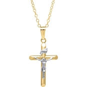 Kids 14K Gold Filled Crucifix Tubular Cross Pendant with 15 in. Chain Necklace