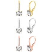 Sterling Silver 6mm Cubic Zirconia Leverback Tri-Color Earring Trio 3 pc. Set