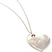 14K Yellow Gold White Mother of Pearl Heart Pendant 18 in.