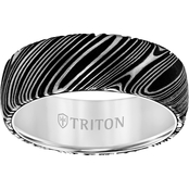Triton White Tungsten Carbide 8mm Band with Damascus Steel Finish