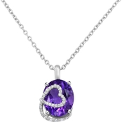 Sterling Silver Amethyst Heart Shaped Diamond Accent Pendant