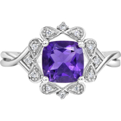 Matrix Creations Sterling Silver Amethyst with Diamond Accent Heart Ring