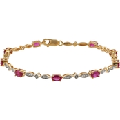Sterling Silver Created Ruby and Diamond Accent Bracelet