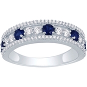 Sterling Silver Lab Created Blue Sapphire and Lab Created White Sapphire Ring