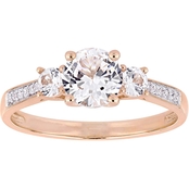 Sofia B. 10K Rose Gold Created White Sapphire and Diamond Accent 3 Stone Ring