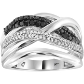 Sterling Silver 1/2 CTW Black and White Diamond Crossover Ring