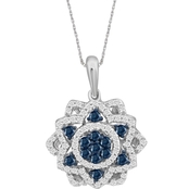 She Shines Sterling Silver 1/2 CTW Blue and White Diamond Flower Pendant