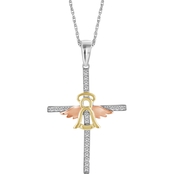 She Shines Sterling Silver and 14K Plated 1/5 CTW Diamond Angel Cross Pendant