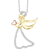 She Shines 14K Tricolor Gold Over Sterling Silver 1/7 CTW Diamond Angel Pendant