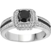 Sterling Silver 1 CTW Black and White Diamonds Bridal Ring Size 6