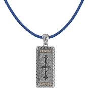 Robert Manse Men's Sterling Silver and 18k Gold Leather Cord Tribal Cross Pendant