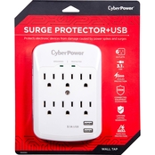 Powerzone 6 Outlet 2 USB Surge Protector Wall Tap