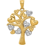 14K Yellow Gold and Rhodium Tree of Life and Hearts Charm